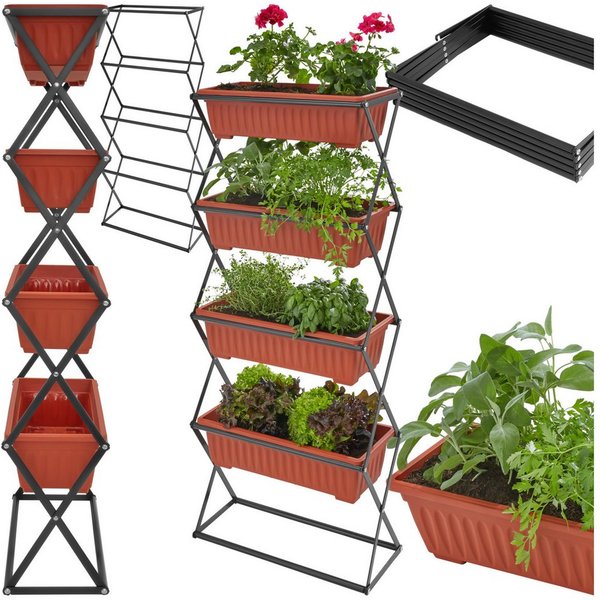 tectake Hochbeet Pflanzbeet, 52 x 21 x 127 cm, geeignet für Innen- und Außenbereich (Gemüsebeet, in braun), Mit 4 Pflanzkästen, platzsparende, vertikale Anordnu