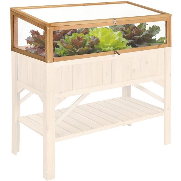 tectake Hochbeet Pflanzbeet, 115 x 53 x 34 cm, ausgestattet mit Hohlkammerplatten (Gemüsebeet, in braun), Aus Holz, witterungsbeständig, Feststellscharnier zur 