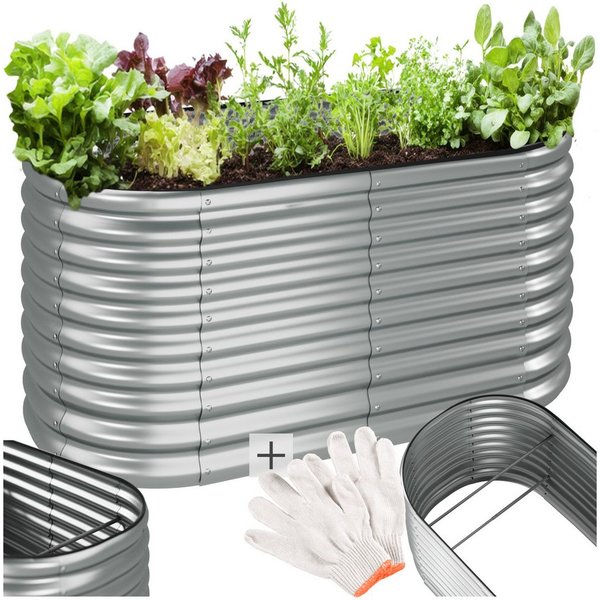 tectake Hochbeet Pflanzbeet, Maße: 160 x 80 x 80 cm, 804 Liter Fassungsvermögen (Gemüsebeet Flormma, in silber), Aus verzinktem Stahl, stabil, sicher, wetterfes