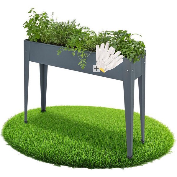 tectake Hochbeet Pflanzkasten 98,5x26x82,5 cm, wetterfest, mit Wasserablauf (Blumenbeet Calendula, in Anthrazit), aus pulverbeschichtetem Stahl, Inkl. Handschuh