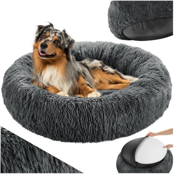 tectake Hundematte Hundebett, waschbar, rund mit langem, weichem und flauschigem Plüsch, Dicke Polsterung mit erhöhtem Rand und rutschfester Unterseite