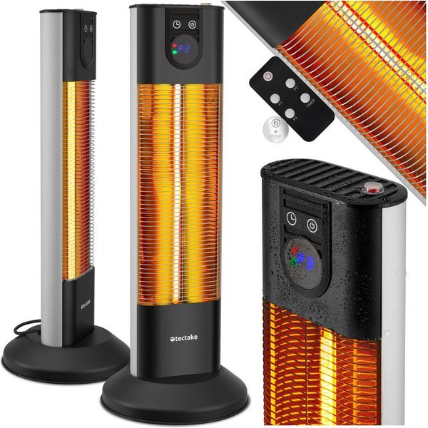 tectake Infrarotstrahler Terrassenheizstrahler, 29 x 29 x 76,5 cm, LED-Anzeige und Kippschutz, 1000 und 1500 W, keine Luftzirkulation, Fernbedienung, Timerfunkt