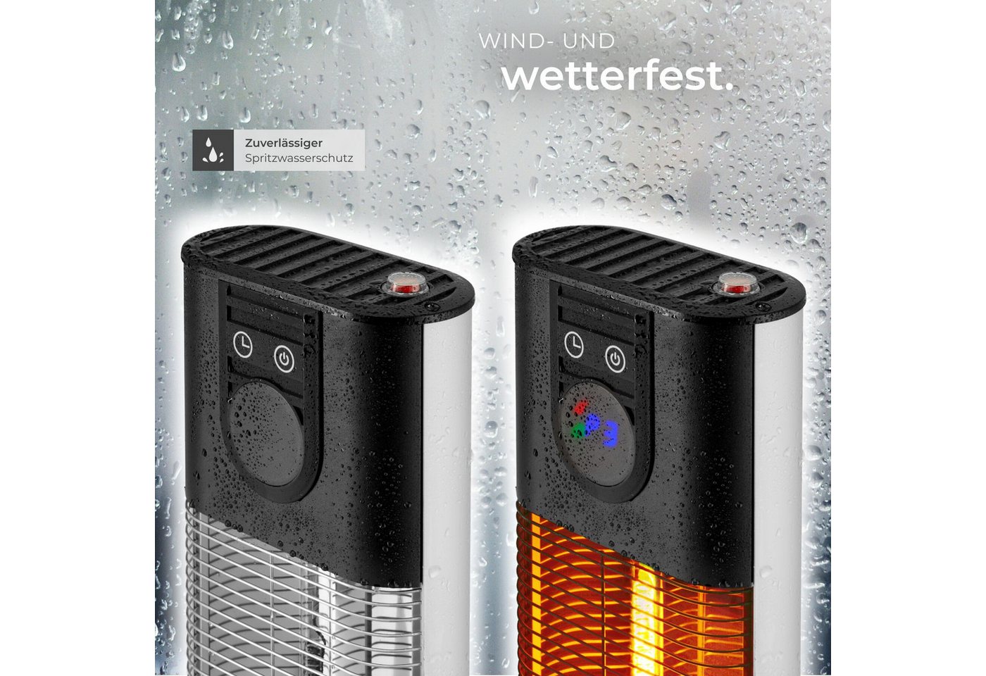 tectake Infrarotstrahler Terrassenheizstrahler, 29 x 29 x 76,5 cm, LED-Anzeige und Kippschutz, 1000 und 1500 W, keine Luftzirkulation, Fernbedienung, Timerfunkt – Bild 5 von 5