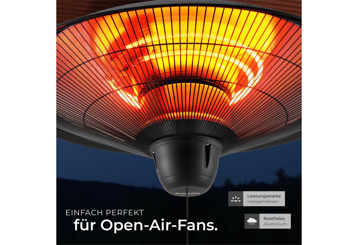 tectake Infrarotstrahler Terrassenheizstrahler, keine Luftzirkulation, Kette mit, Einfache Montage, 58 x 58 x 32 cm, 1250 und 2500 W, Aluminiumgehäuse – Bild 5 von 5