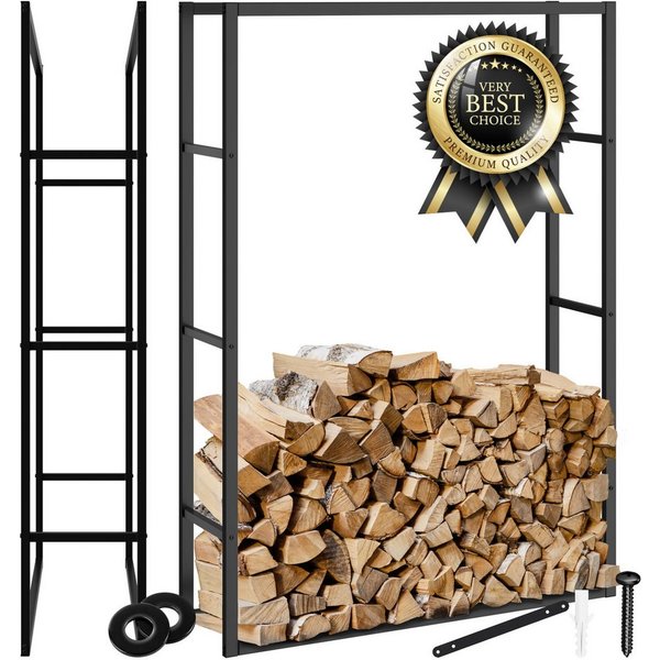 tectake Kaminholzregal Brennholzregal, Kippschutz, 100,5 x 25 x 150 cm, Industrial-Look, BxTxH:100,50x25x150,00 cm, (Feuerholzständer Tuby, in schwarz), Pulverb