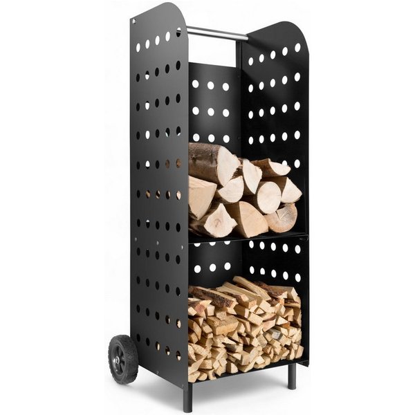 tectake Kaminholzregal Brennholzwagen 53,5 x 41 x 112 cm, Stahl, Belastbarkeit 50 kg, BxTxH:45,00x55,00x104,00 cm, (Kaminholzkorb, in schwarz), mit großen Kunst