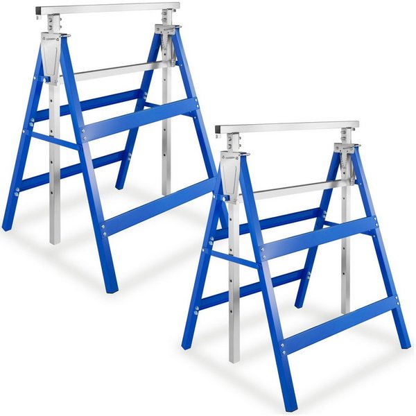 tectake Klappbock 2er-Set Sägebock, aus Stahl-Vierkantrohr, standfest und klappbar, (Unterstellbock, in blau), 7-fach höhenverstellbar 79,5 - 130 cm, Belastbark