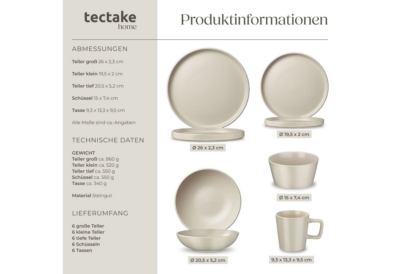 tectake Kochbesteck-Set Küchen Komplettset mit Steingut Geschirr, Alu-Töpfen, Pfannen (Una/Varese - für Induktionsherde geeignet, 45-tlg., in Schwarz/taupe), hi – Bild 5 von 5