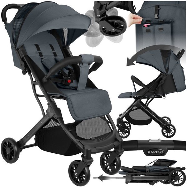 tectake Kombi-Kinderwagen Kinderwagen, 0–36 Monate, 15 kg belastbar, Einhand-Klappmechanismus, (Babywagen Finn), 5-Punkt-Gurt, Feststellbremse, Rücken- & Beinab