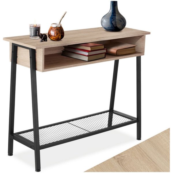 tectake Konsolentisch Flurtisch, 100 x 35 x 80,5 cm, Industrial Style, Holz und Stahl (Wandkonsole Tralee, 1-St., in Industrial Holz hell, Eiche Sonoma), Ablage