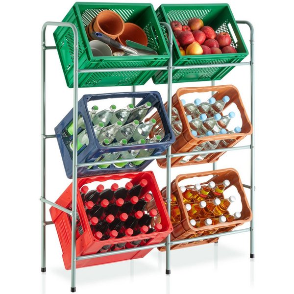 tectake Küchenregal Küchen-Standregal, Maße: 96 x 33 x 116 cm, gefertigt aus Stahl, Vorratsregal 1-tlg., Für 6 Kisten, guter Zugriff, ausgestattet mit gummierte