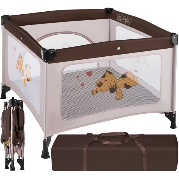 tectake Laufgitter Tierauslauf, Maße: 105 x 105 x 78 cm, stabil und kompakt faltbar (Welpenlaufstall Tommy Junior), Seitliche Reißverschlussöffnung, mit atmungs