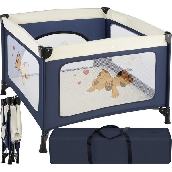 tectake Laufgitter Tierauslauf, Maße: 105 x 105 x 78 cm, stabil und kompakt faltbar (Welpenlaufstall Tommy Junior), Seitliche Reißverschlussöffnung, mit atmungs