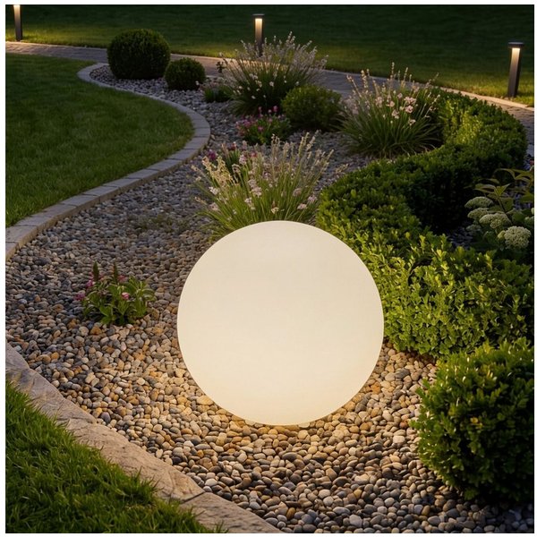 tectake LED Gartenleuchte Kugelleuchte, Erdspieß, LED-Beleuchtung, wetterfestes Polyethylen, LED, Bunt, 12 W, 16 RGB-Farben und 5 Lichtmodi, Fernbedienung & Leu