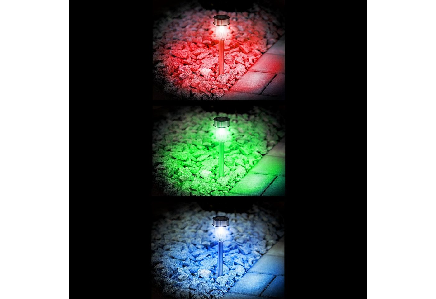 tectake LED Gartenstrahler 24er-Set LED-Solarleuchten, Maße: 4,7 x 37 cm, bunt leuchtend, Einschaltautomatik bei Dämmerung, LED, Bunt, Wasserdicht, inklusive Er – Bild 2 von 4