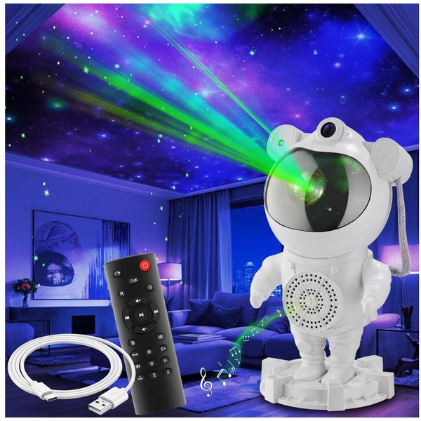 tectake LED Nachtlicht LED-Sternenhimmelprojektor, 12 x 11,5 x 23,5 cm, 5 W, 4 RGB-Farben, 360°-Kopf, Bluetooth/Musik, 8 Sounds, Timer, Stern/Mond/Nebel