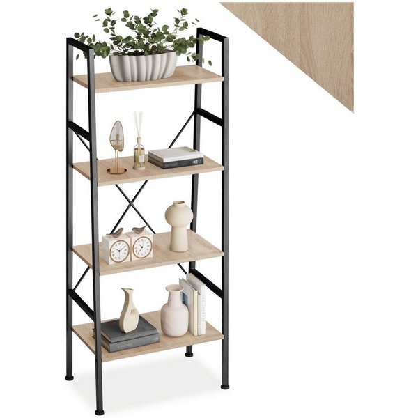 tectake Leiterregal Stufenregal, Kippschutz, 57,5 x 35,5 x 139 cm, Industrial Style, Anlehnregal Newcastle 1-tlg., Holz und Stahl, mit 4 Ebenen, mit höhenverste