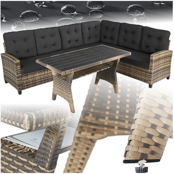 tectake Loungeset gemütliche rattan-gartenmöbel mit weichen polstern, (polyrattan lounge Catania, 3-tlg., in Natur), wetterfestes UV-beständiges Polyrattan