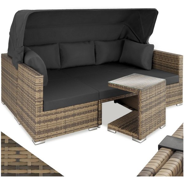 tectake Loungeset Rattan Sitzgruppe, Sicherheitsglasplatte, für 5 bis 6 Personen, (Gartenlounge-set San Marino, 7-tlg., geeignet für Outdoor in Natur), wetterfe