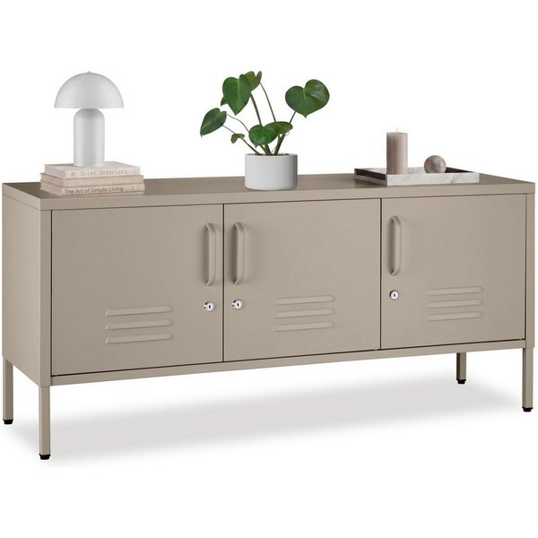 tectake Lowboard Anrichte mit Magnetverschluss, verstellbarem Boden, abschließbar (Wohnzimmer Sideboard Baker, in Taupe), Kabelführung, Kippschutz und höhenvers