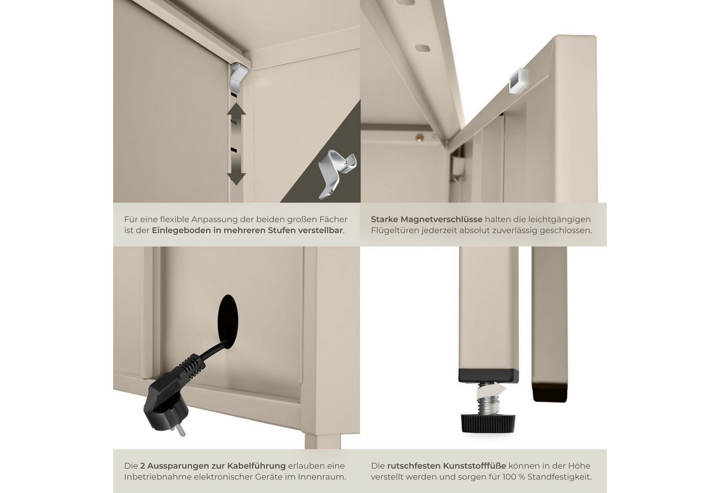 tectake Lowboard Anrichte mit Magnetverschluss, verstellbarem Boden, abschließbar (Wohnzimmer Sideboard Baker, in Taupe), Kabelführung, Kippschutz und höhenvers – Bild 5 von 5