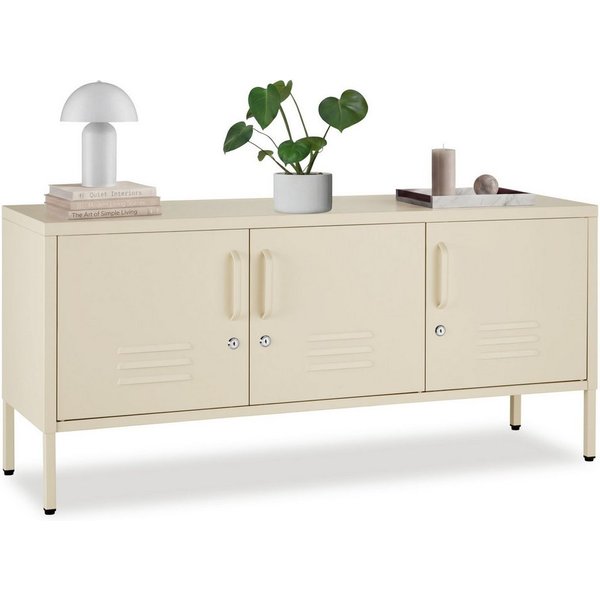 tectake Lowboard Anrichte mit Magnetverschluss, verstellbarem Boden, abschließbar (Sideboard Mit Türen Baker, in Creme), Kippschutz, Kabelführung und höhenverst