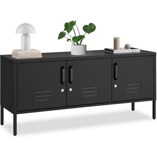 tectake Lowboard Anrichte mit Magnetverschluss, verstellbarem Boden (Sideboard Modern Baker, in Schwarz), Kippschutz, höhenverstellbare Füße, pulverbeschichtete
