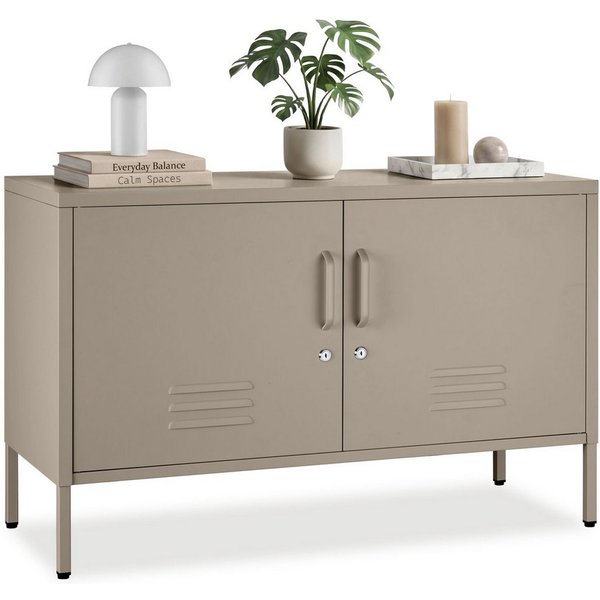 tectake Lowboard Sideboard, Kippschutz, höhenverstellbare Füße, 100 x 42,5 x 65 cm (Kommode Baker, in taupe), 4 Türen mit Magnetverschluss, Zwischenboden verste