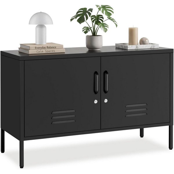 tectake Lowboard Sideboard, Kippschutz, höhenverstellbare Füße, 100 x 42,5 x 65 cm (Kommode Baker, in schwarz), 2 Türen mit Magnetverschluss, Zwischenboden vers