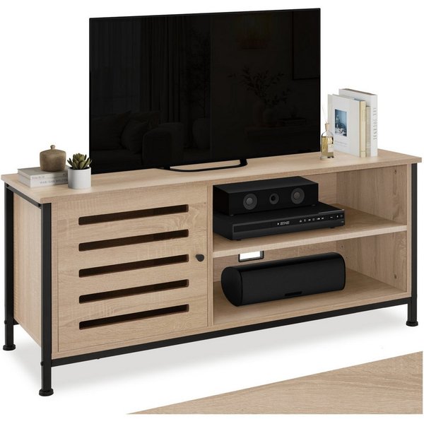 tectake Lowboard TV-Schrank, 110 x 41,5 x 50,5 cm, Holz & Stahl, Staufach mit (Fernsehboard Galway, in Industrial Holz hell, Eiche Sonoma), 2 offene Fächer, 2 K