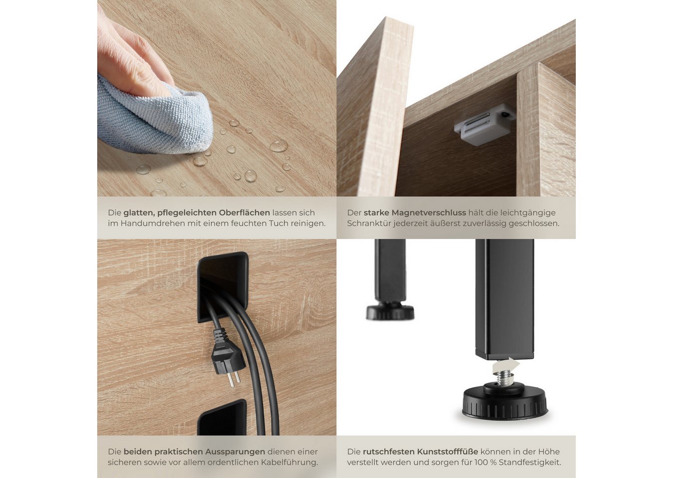 tectake Lowboard TV-Schrank, 110 x 41,5 x 50,5 cm, Holz & Stahl, Staufach mit (Fernsehboard Galway, in Industrial Holz hell, Eiche Sonoma), 2 offene Fächer, 2 K – Bild 5 von 5