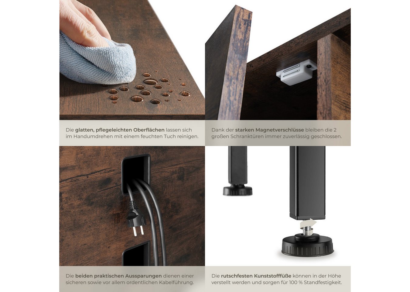tectake Lowboard TV-Schrank, 110 x 41,5 x 50,5 cm, Holz und Stahl, 2 (Fernsehboard Carlow, in Industrial Holz dunkel, rustikal), Offenes Fach, 2 Staufächer mit  – Bild 5 von 5
