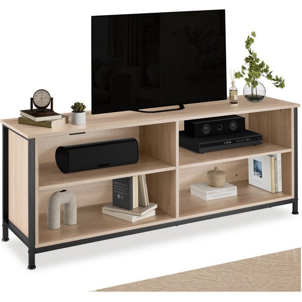 tectake Lowboard TV-Schrank, 147 x 41 x 60,5 cm, höhenverstellbare Kunststofffüße (Fernsehboard Navan, in Industrial Holz hell, Eiche Sonoma), Holz und Stahl, 2