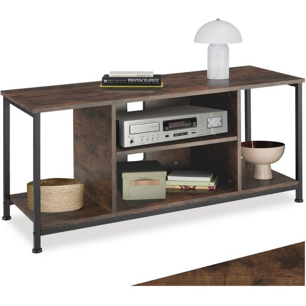 tectake Lowboard TV-Schrank, 110 x 40 x 50,5 cm, höhenverstellbare Kunststofffüße (Fernsehboard Austin, in Industrial Holz dunkel, rustikal), Holz und Stahl, ve