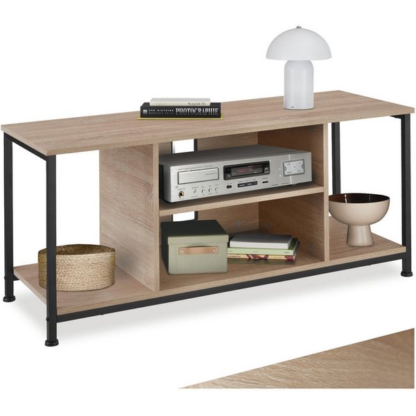 tectake Lowboard TV-Schrank, 110 x 40 x 50,5 cm, höhenverstellbare Kunststofffüße (Fernsehboard Austin, in Industrial Holz hell, Eiche Sonoma), Holz und Stahl, 