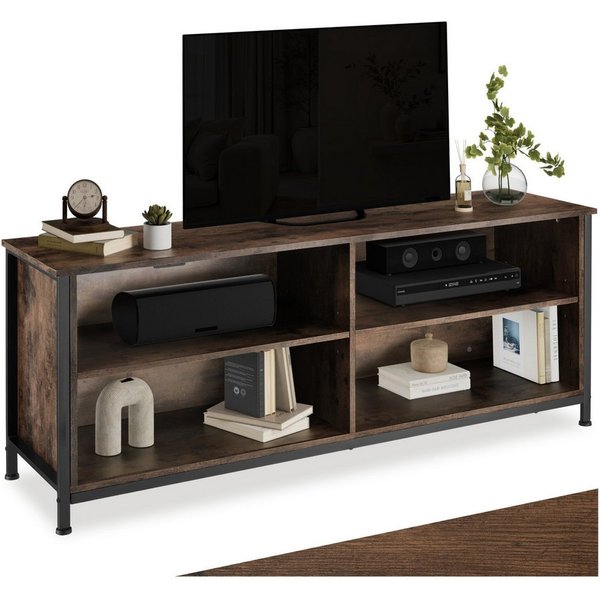 tectake Lowboard TV-Schrank, 147 x 41 x 60,5 cm, höhenverstellbare Kunststofffüße (Fernsehboard Navan, in Industrial Holz dunkel, rustikal), Holz und Stahl, 2 v