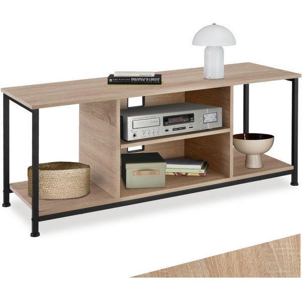 tectake Lowboard TV-Schrank, 120 x 40 x 50,5 cm, höhenverstellbare Kunststofffüße (Fernsehboard Denver, in Industrial Holz hell, Eiche Sonoma), Holz und Stahl, 