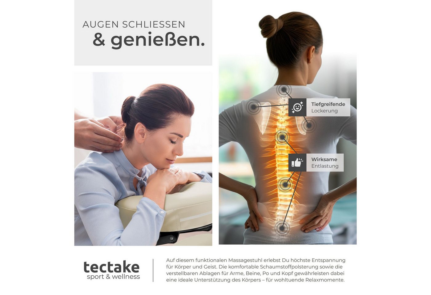 tectake Massagesessel Massagestuhl, klappbar, 80 x 50 x 105 cm, inklusive Tragetasche (Massageliege, in Beige), verstellbare Polster für Kopf, Brust und Arme, g – Bild 4 von 5