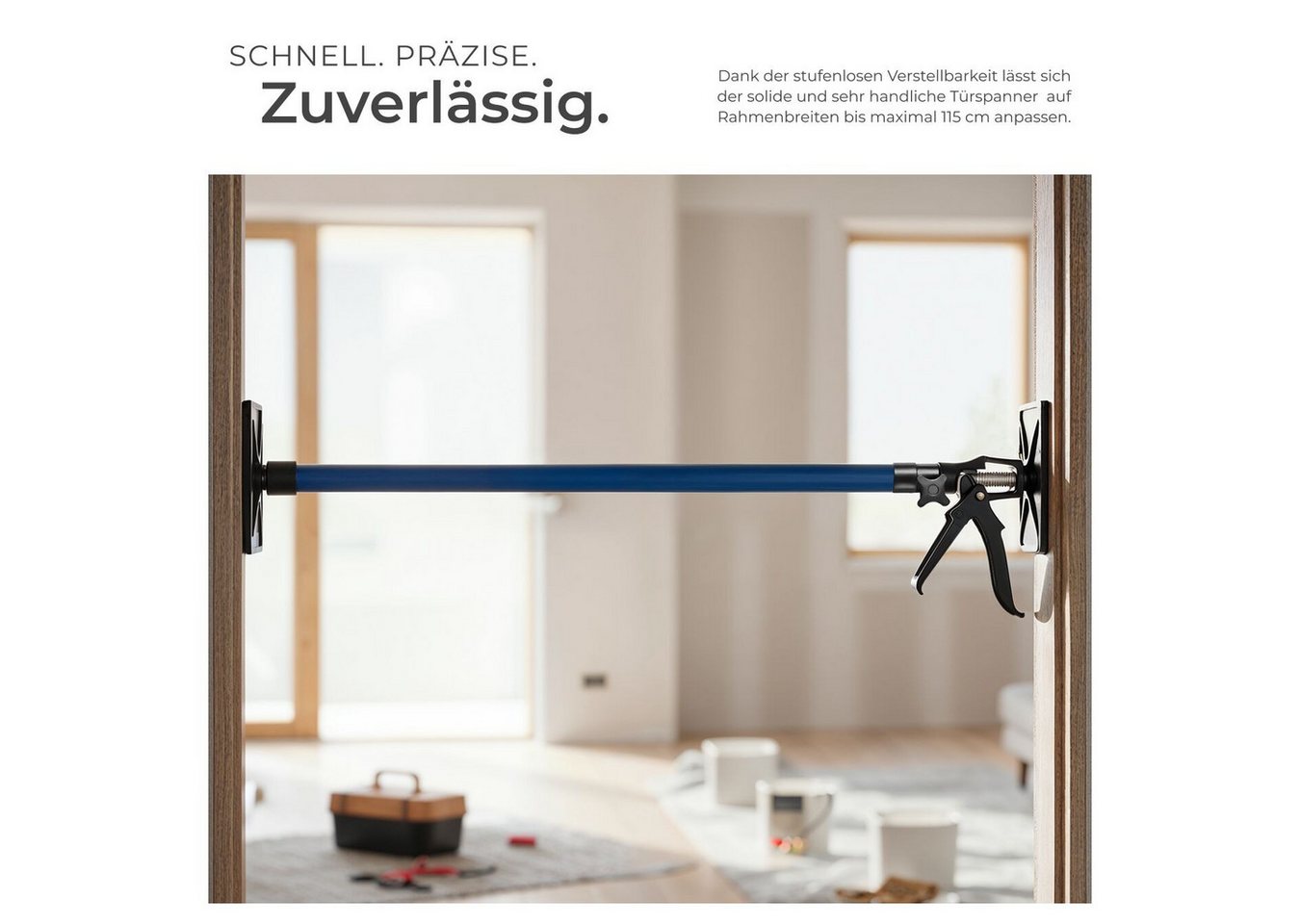 tectake Montagewerkzeug 6er-Set Türspanner, rutschfeste Auflageplatten mit Kugelgelenk, B: 8,00 cm, L: 20,00 cm, (Montagestütze, in blau), Mit Schnellspannsyste – Bild 4 von 5