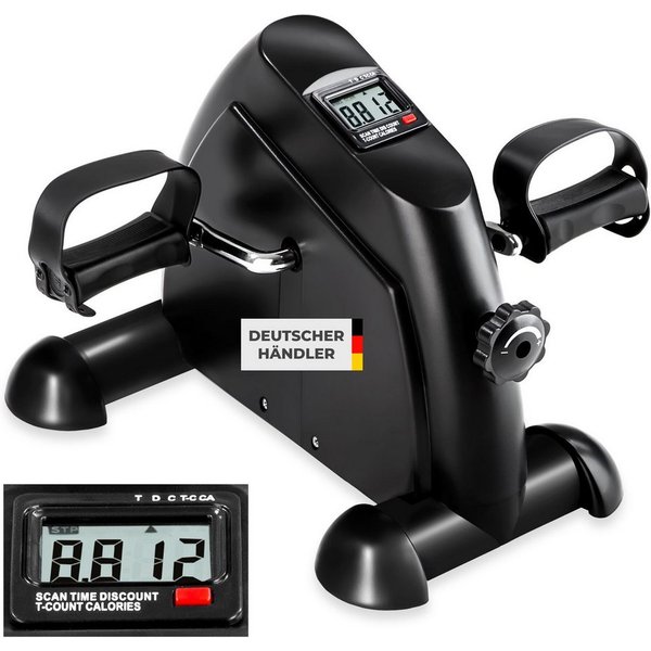 tectake Multitrainer Bewegungstrainer, leicht und platzsparend, einstellbarer Widerstand, (Mini-Heimtrainer, in schwarz), Trainingscomputer, für Beine & Arme, P