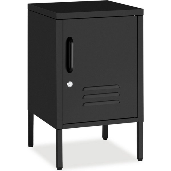 tectake Nachttisch Schmaler Nachtschrank mit Magnetverschluss und verstellbarem Boden (Nachtschrank Baker, 1-St., in Schwarz), Pulverbeschichteter Stahl und Kab