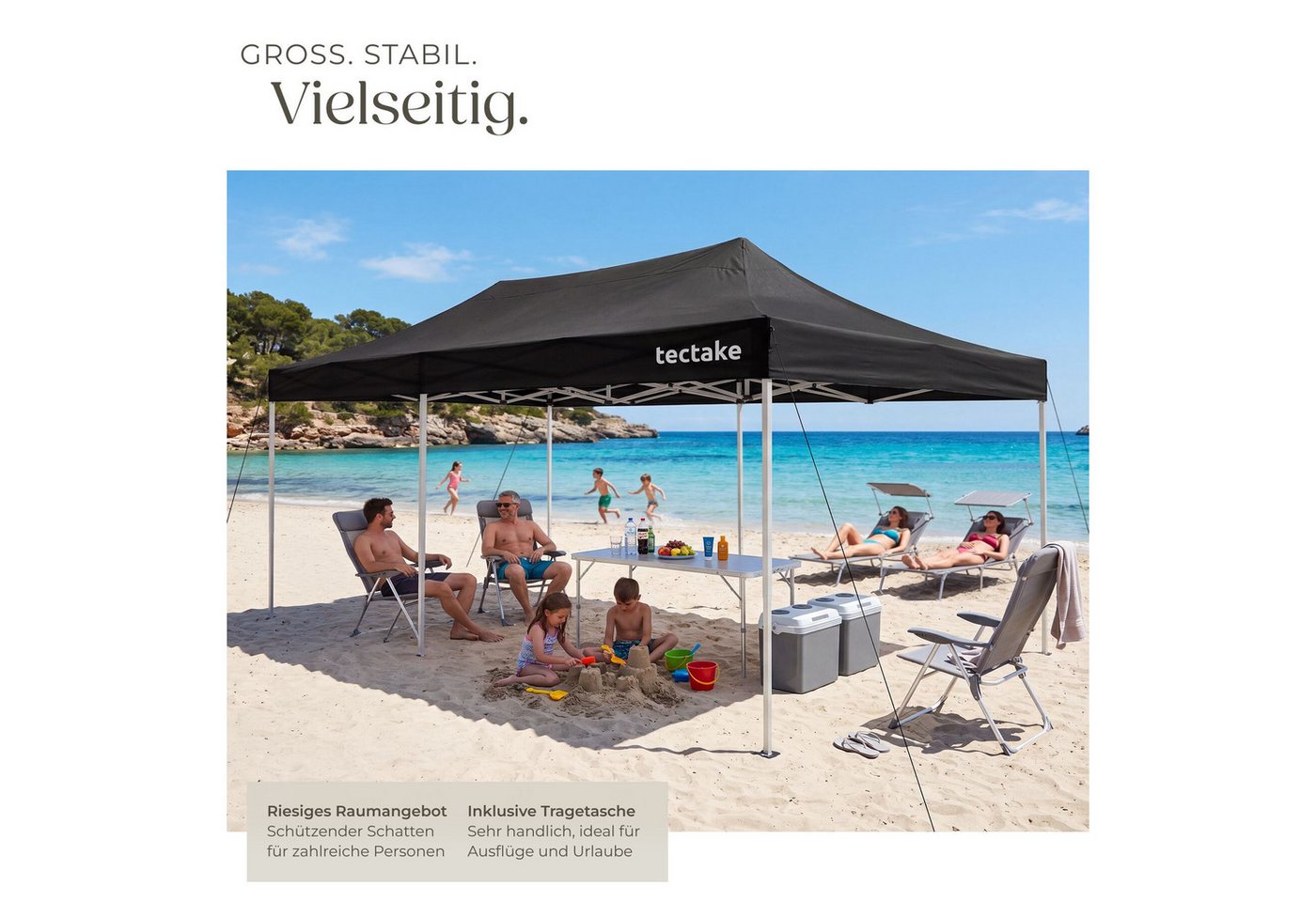 tectake Pavillon Aluminium Faltpavillon, 6 x 3 m, wasserdicht, mit Tragetasche, mit 6 Seitenteilen, (Partyzelt Viola, in schwarz), 6 Seitenteile, mit Reißversch – Bild 3 von 5