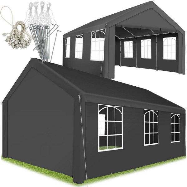 tectake Pavillon Gartenzelt 4x6 m wasserdicht mit UV-Schutz und Seitenteilen, mit 4 Seitenteilen, (Freiluftpavillon Jasko, in Grau), Klicksystem für schnellen A