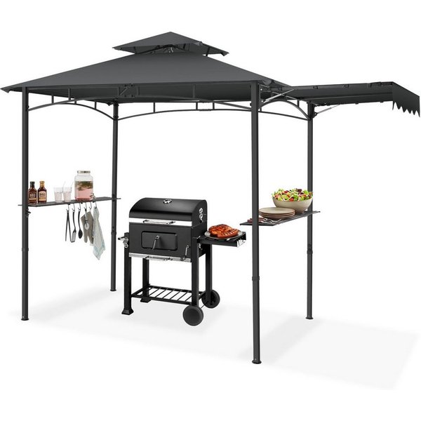 tectake Pavillon Grillpavillon, inklusive 8 Heringen und 6 Haken, 316 x 150 x 250 cm, mit 2 Seitenteilen, (Grillüberdachung Maracaibo, in anthrazit), wetterfest
