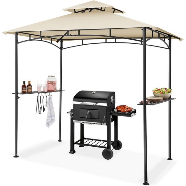 tectake Pavillon Grillpavillon, inklusive 8 Heringen und 6 Haken, 240 x 150 x 250 cm, mit 2 Seitenteilen, (Grillüberdachung Maracaibo, in Sand), wetterfest mit 