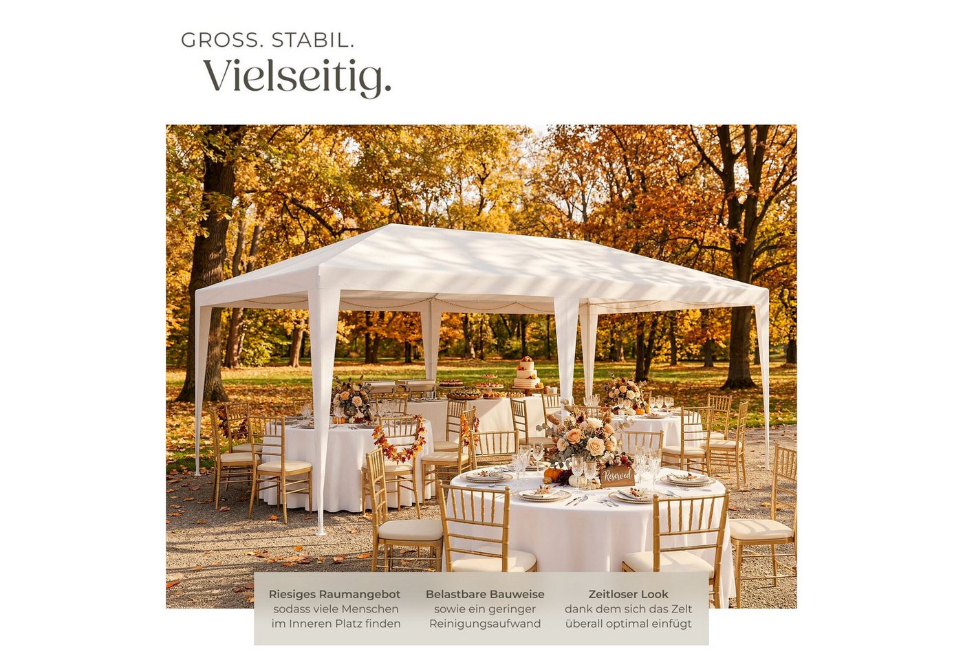 tectake Pavillon Rattan Gartenzelt 6 x 3 m, inklusive Spannseilen und Heringen, mit 5 Seitenteilen, (Partyzelt Novara, in weiß), im Stecksystem, 5 abnehmbare Se – Bild 3 von 5