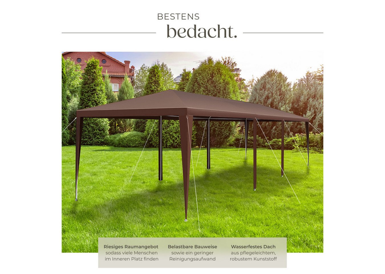 tectake Pavillon Rattan Gartenzelt in 2 Größen, inklusive Spannseilen und Heringen, mit 8 Seitenteilen, (Partyzelt Almchalet, in braun), im Steckystem, abnehmba – Bild 3 von 5