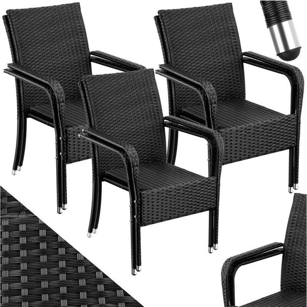 tectake Rattanstuhl Gartenstuhl, 58 x 67 x 90 cm, stapelbar, Belastbarkeit 120 kg (Balkonstuhl Girona, 6 St), Pulverbeschichtetes Stahlgestell für enorme Stabil