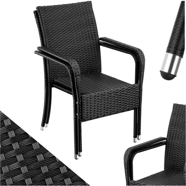 tectake Rattanstuhl Gartenstuhl, 58 x 67 x 90 cm, stapelbar, Belastbarkeit 120 kg (Balkonstuhl Girona, 2 St), Pulverbeschichtetes Stahlgestell für enorme Stabil