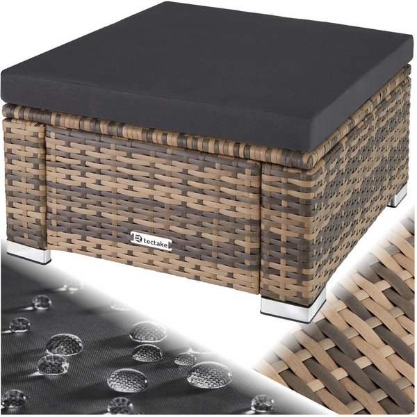 tectake Rattanstuhl Polyrattan Hocker widerstandsfähig UV-beständig Outdoor 53x53x26 cm (Gartenhocker Bitonto, 1 St), Robuste Konstruktion